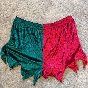 Velvet Two-Tone Green and Red Christmas Shorts XL Adults